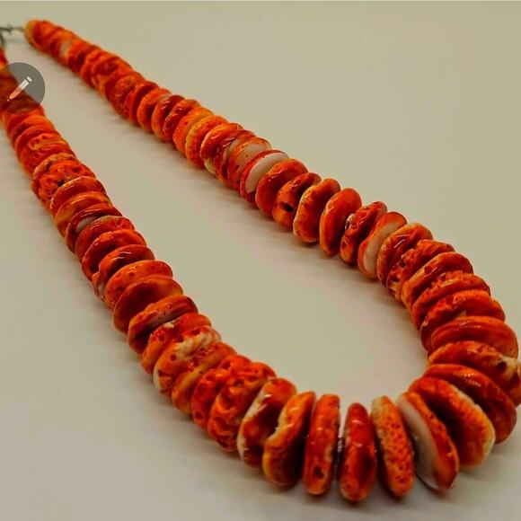 Orange Spiny Oyster Grad. Button Beads Sterling Artisan Necklace NWT - Picture 8 of 11